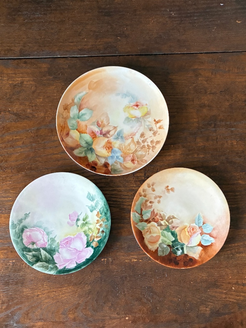 JPL Jean Pouyat Limoges Hand Painted Roses Set of Three Plates